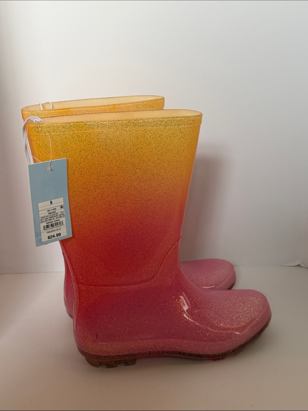 Girls 5 big Kids Ombre Pink to Yellow Glitter Rain Boots Cat & Jack NWT NEW shoe